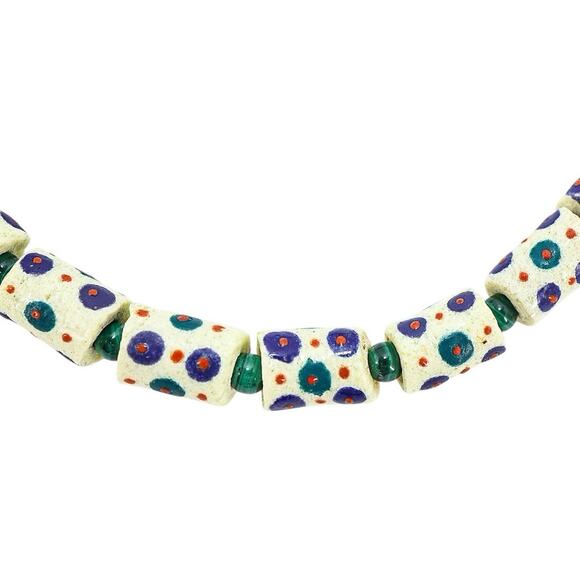 Boho Luxe Bead Necklace Krobo UNDYED Lapis Lazuli Jade Porcelain 21" 925 Clasp - Picture 4 of 8